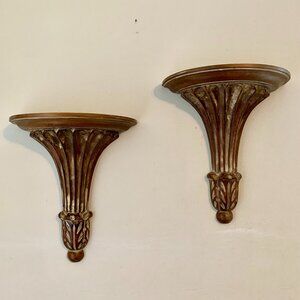 Luxury Decorative Crafts Inc. Hand Carved Italian Wood Wall Shelf Sconces  (2)